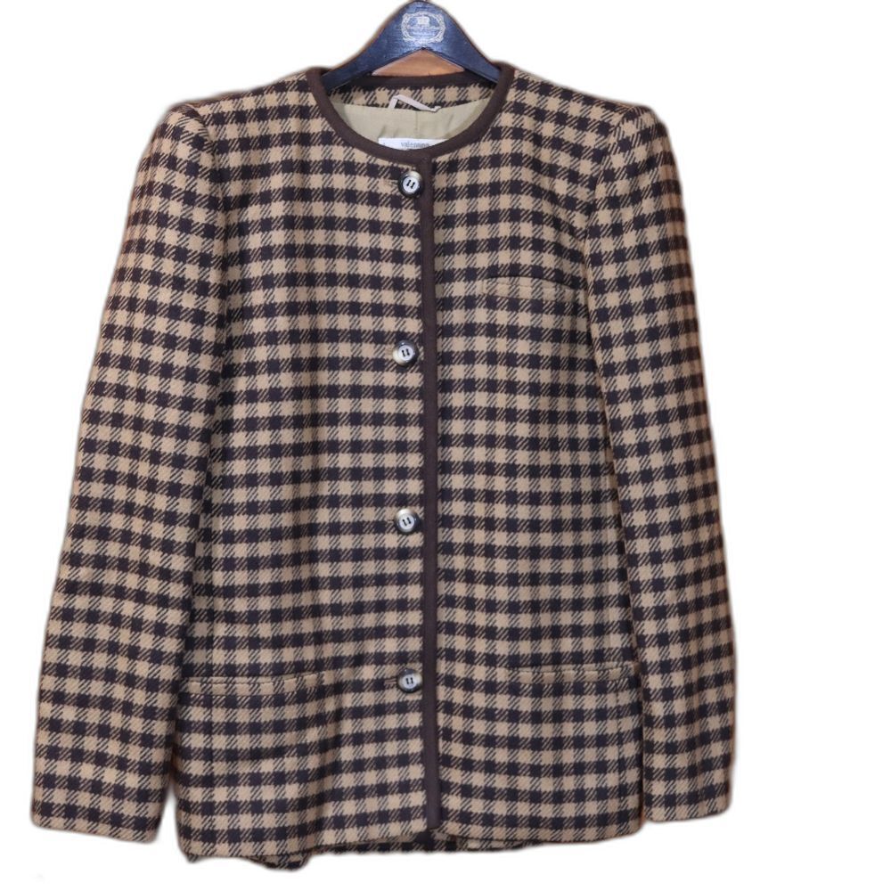 Valentino Miss V Vintage Brown Plaid Skirt Suit 42